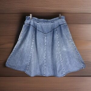 Vintage‎ 80s 90s Denim Skirt M/L Yoke Waist A-Line Cowgirl Western Pockets Orvis